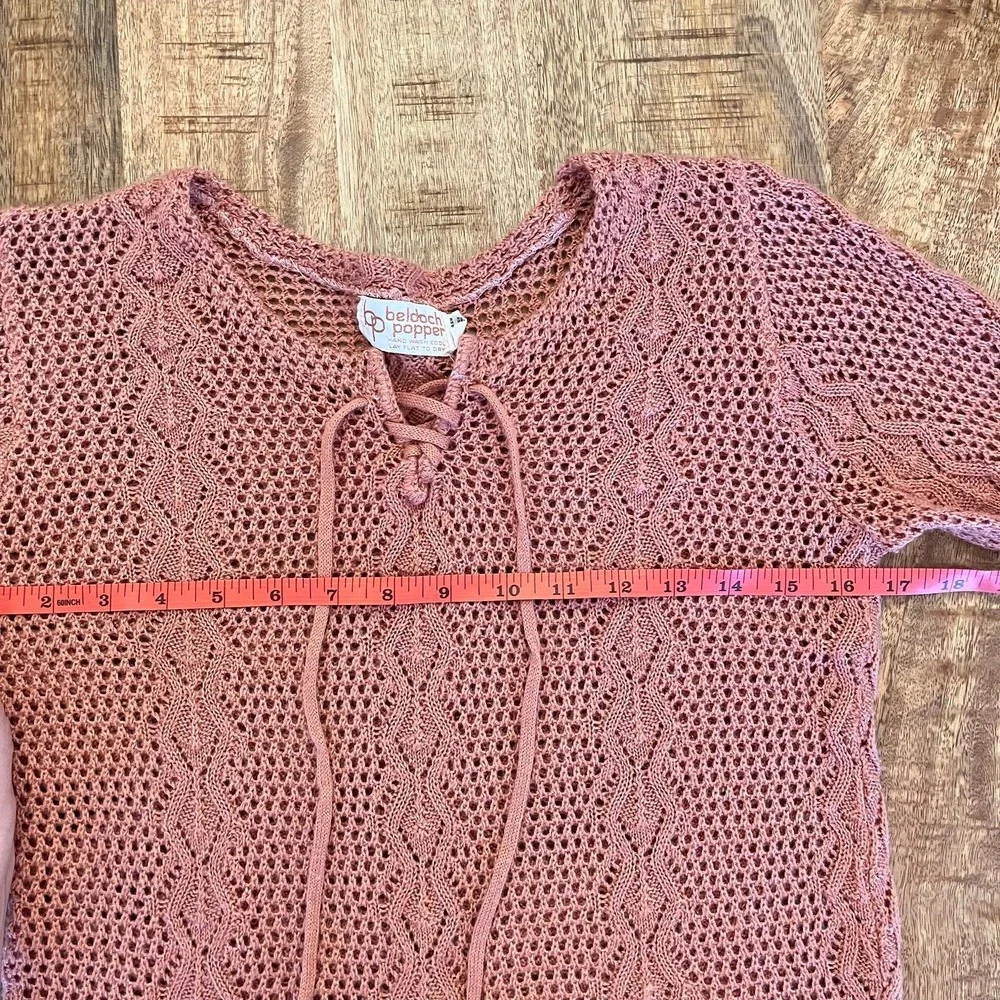 Vintage Boho Western Open Knit Sweater Womens S Lace‎ Up Hippie Cottage Peasant